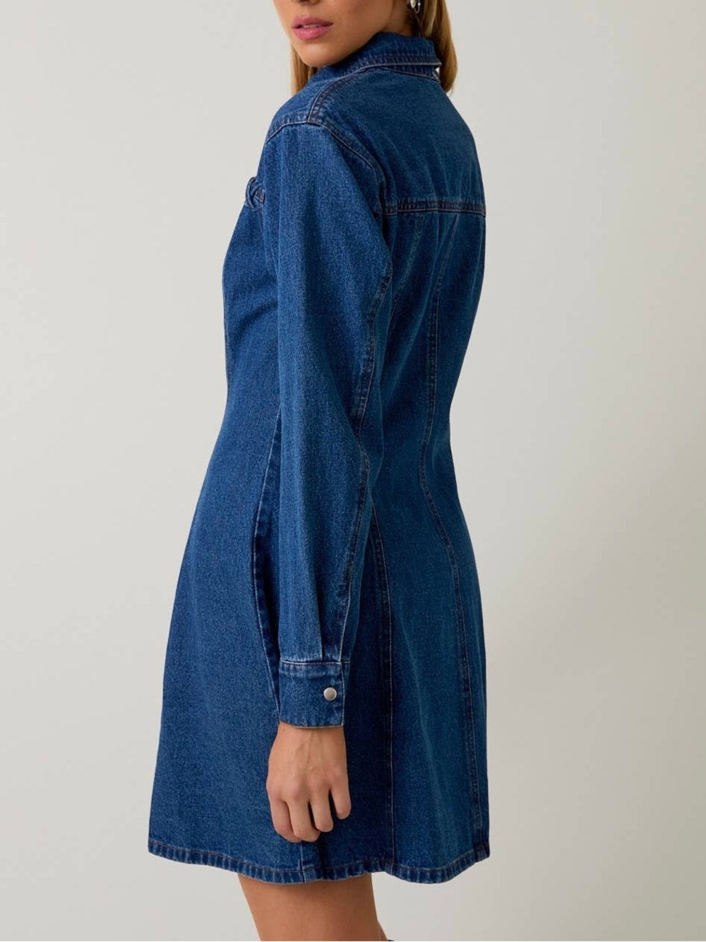Classic Indigo Denim Button-Front Mini Dress - Picture 3 of 5